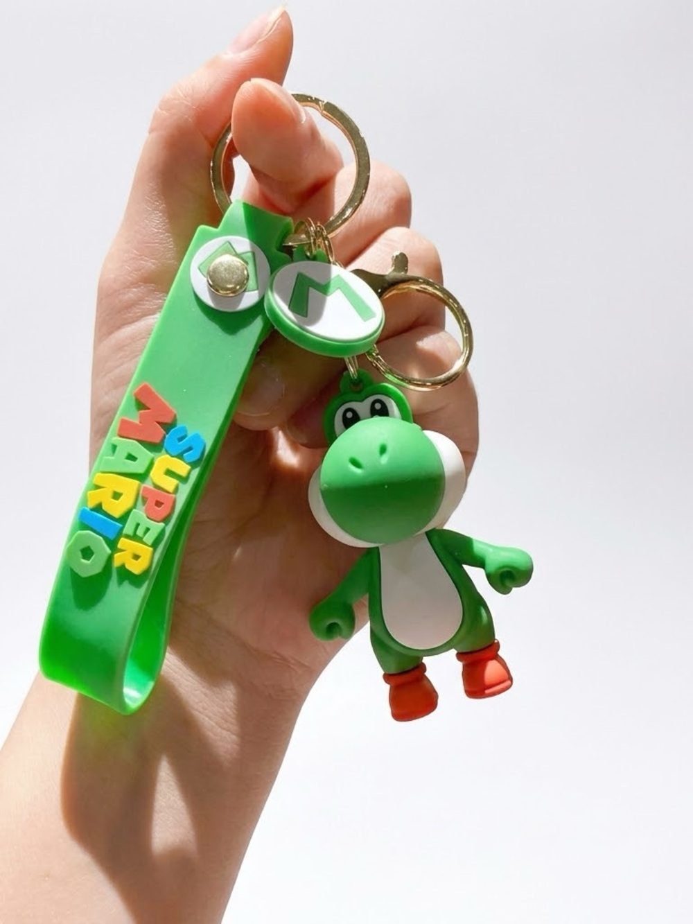 Nintendo Green Yoshi Keychain with Multicolor 'SUPER MARIO' Strap